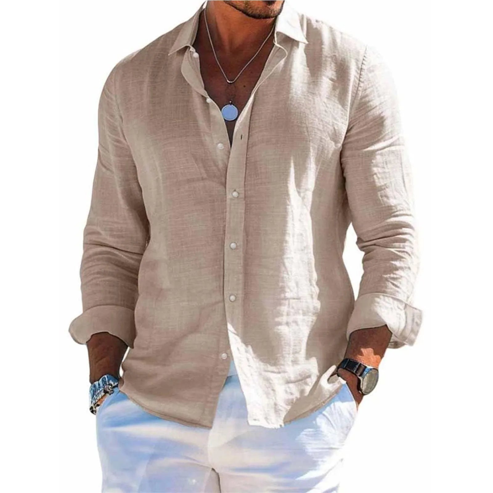 Men's Casual Long Sleeve Polyester Shirt for Spring and Summer