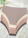 6-piece set of women's solid color underwear with wavy lace, smooth, seamless, comfortable, breathable and quick drying underwea