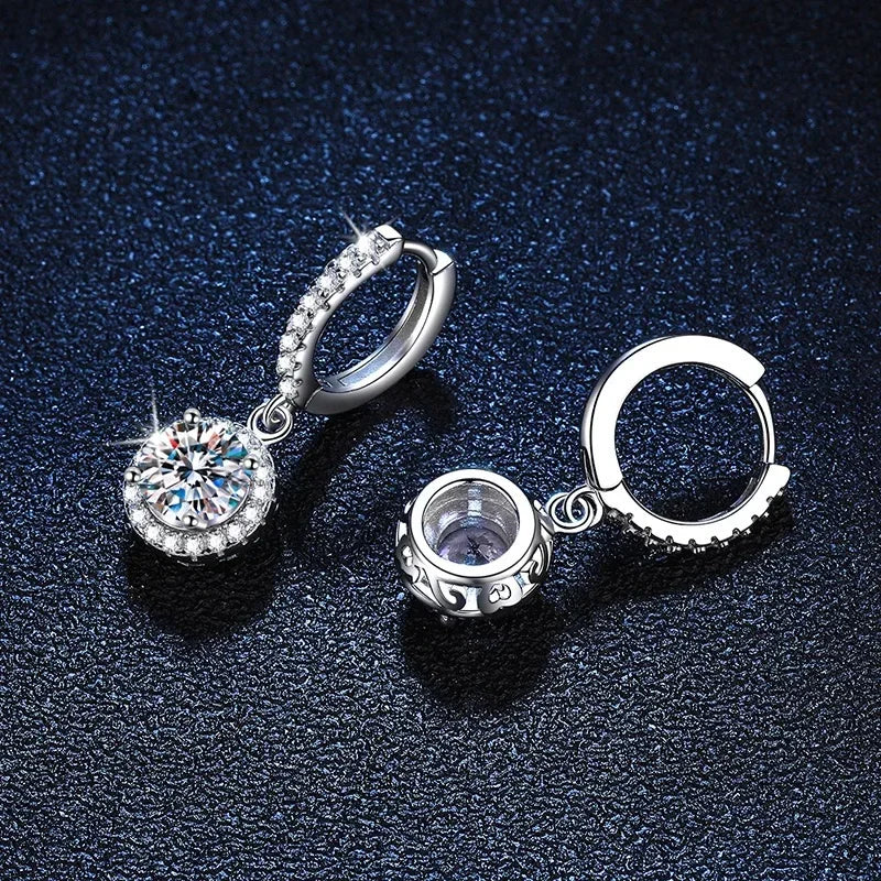 Luxury 925 Sterling Silver Moissanite Round Earrings for Women