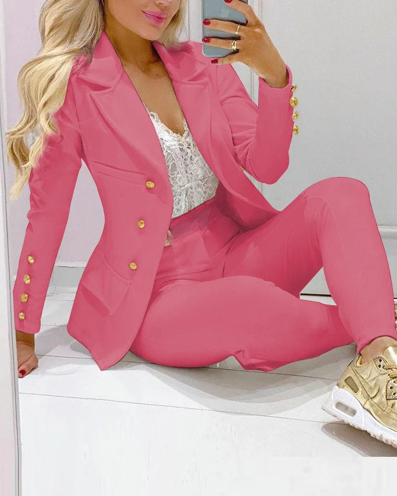 Sophisticated Women's Double Breasted Blazer and Pants Set