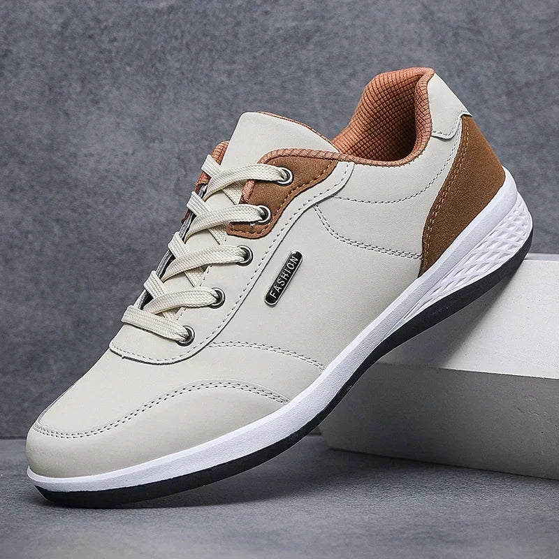 Men's Leather Casual Walking Sneakers for Spring and Autumn