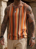 Summer New Men's Bohemian Style Fitness Tank Top, Ethnic Geometric Print Shoulder-Width Sleeveless Shirt