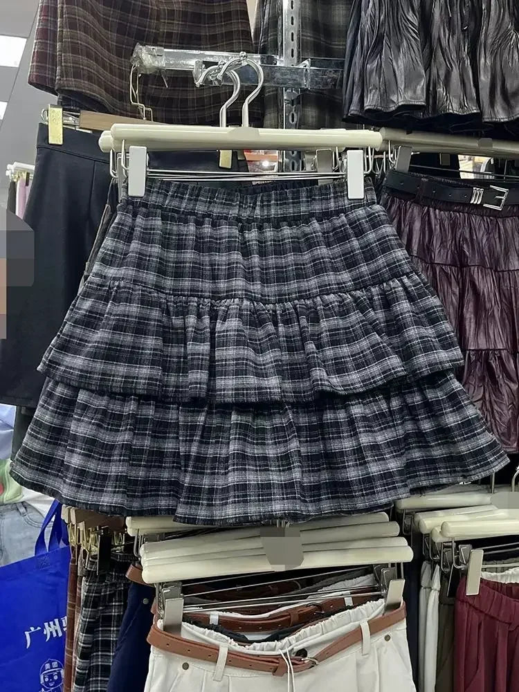 Japanese Y2k Ruffled Plaid Skirt for Women in Casual Style
