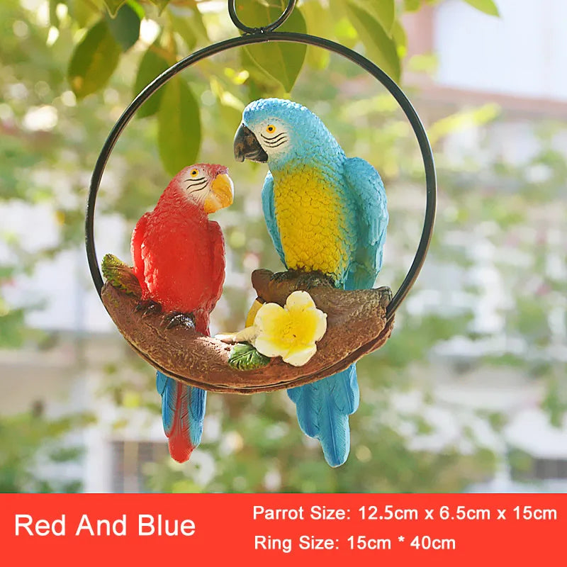 Mother Child Parrot Resin Garden Statue for Outdoor Decor