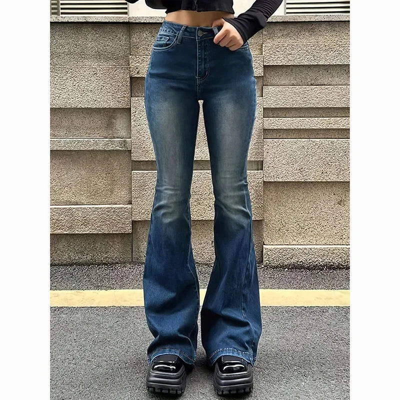 2025 Girls High Waist Flared Jeans for Women in Cotton Blend