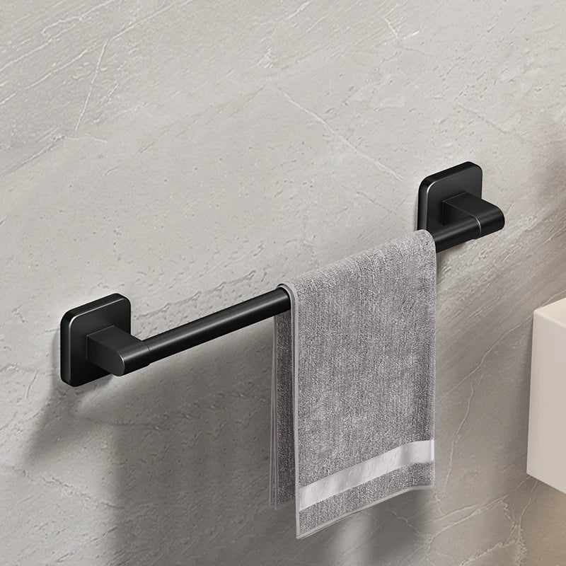 Self-Adhesive Aluminum Alloy Bathroom Towel Rack in Black