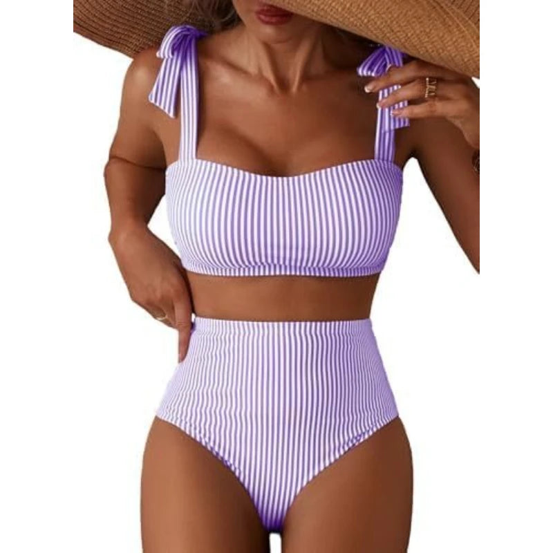 Striped High Waisted Bikini Set for Women by MALEY LifeStyle