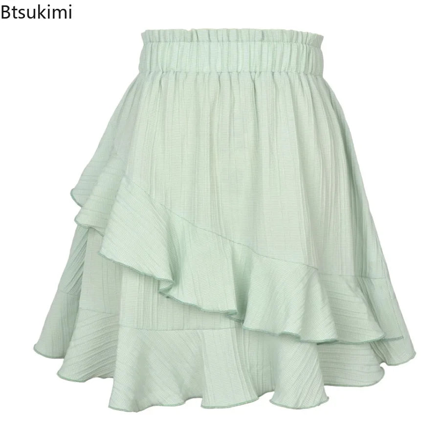 Stylish High Waist Ruffle Skirt for Women in Solid Colors