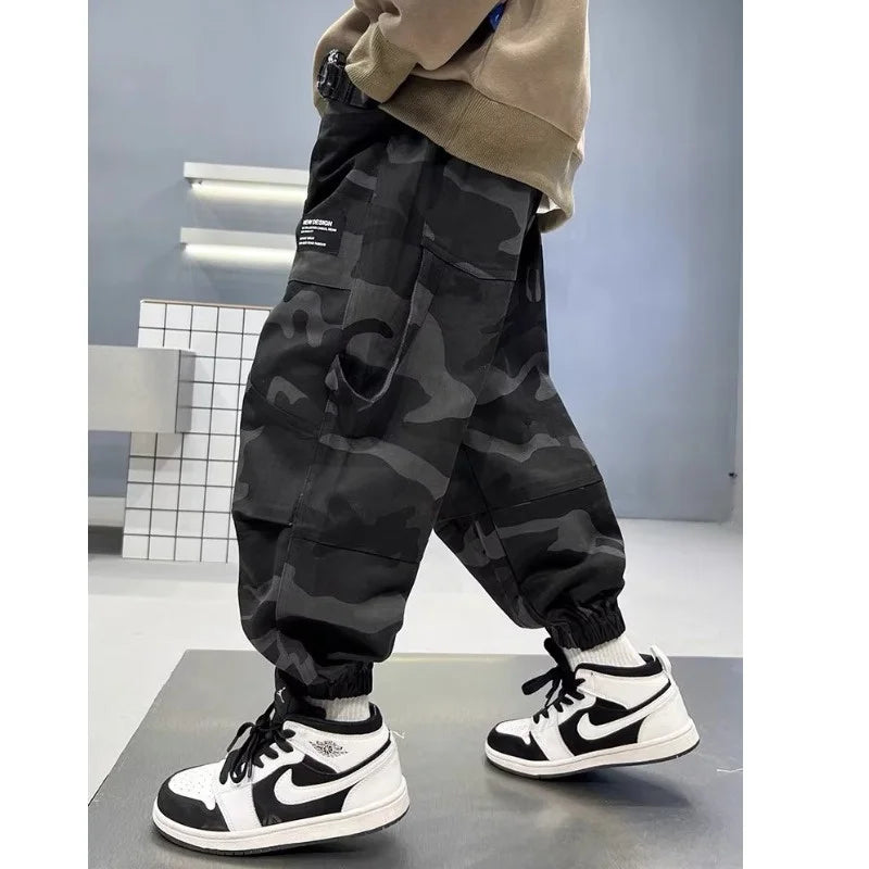 Boys Camouflage Cargo Pants for Big Kids in Cotton Blend