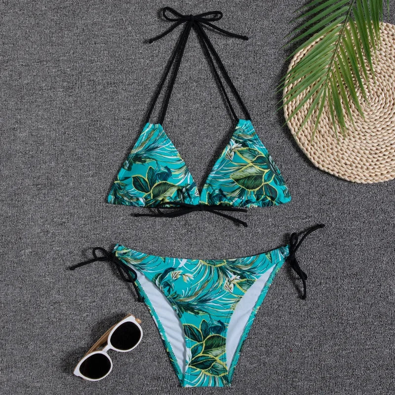 Floral Print Push Up Bikini Set for Women in Polyester Blend