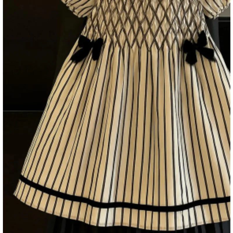 Girls' Striped Short Sleeve Cotton Dress for Summer