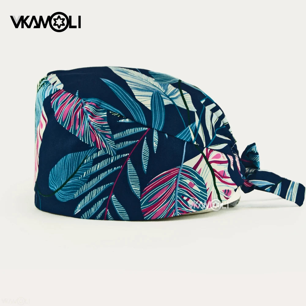 Adjustable Cotton Flower Print Scrub Caps for Women and Men