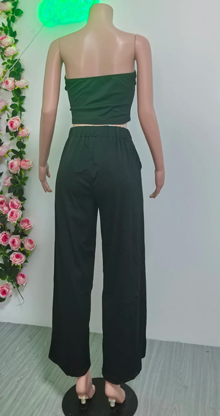 MALEY LifeStyle Women's Summer Two Piece Set Tube Top Pants
