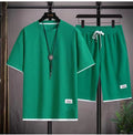 Men's Summer Waffle Set Brand Fashion Casual T-shirt Shorts Set Men's Sports Set Loose ComfortableSlow Running Quick Sports Suit