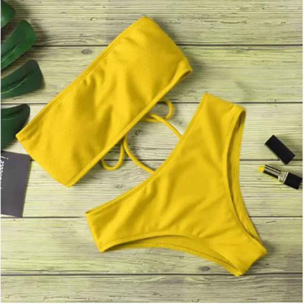 Elegant Solid Color Strapless Bikini Set for Women