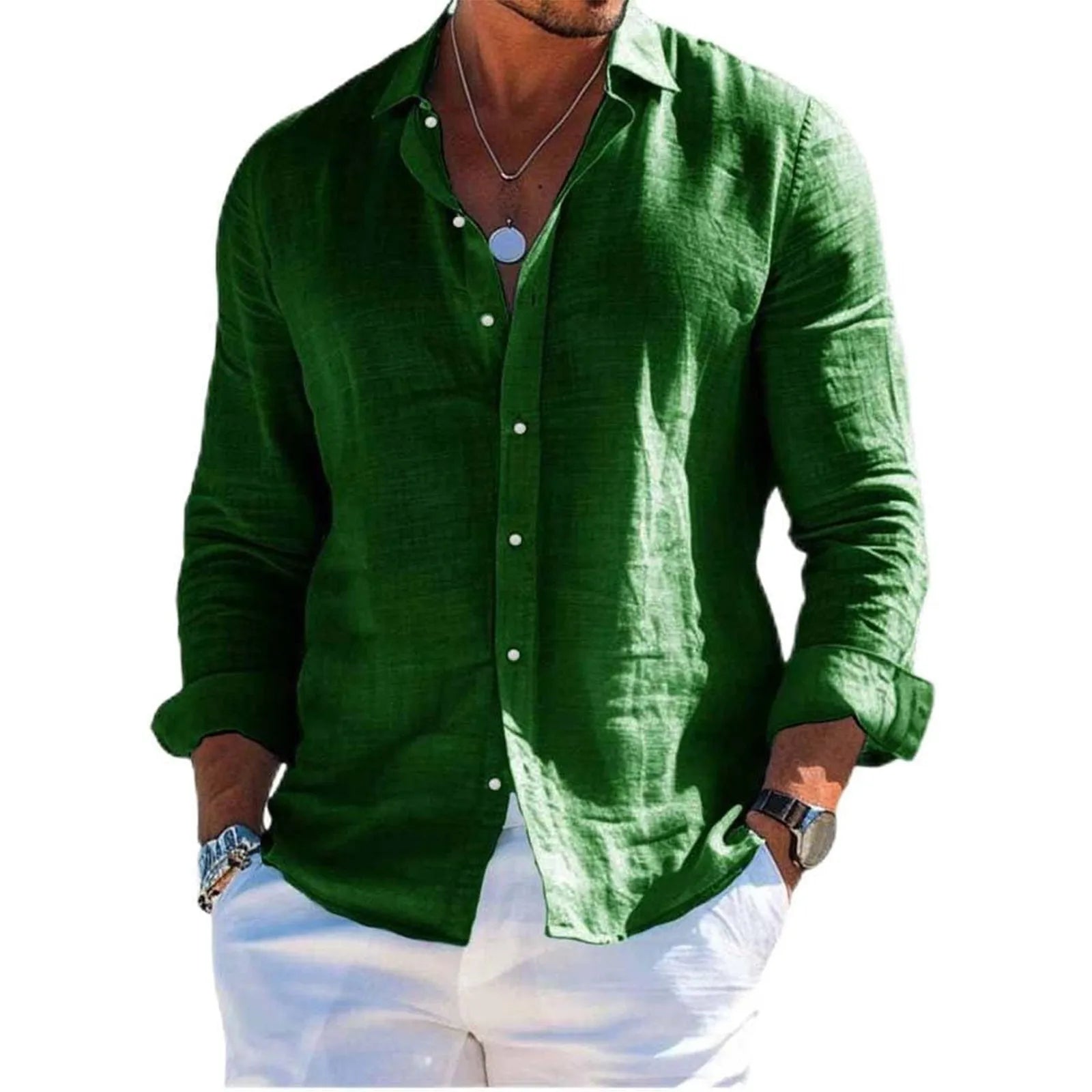 Men's Casual Long Sleeve Polyester Shirt for Spring and Summer