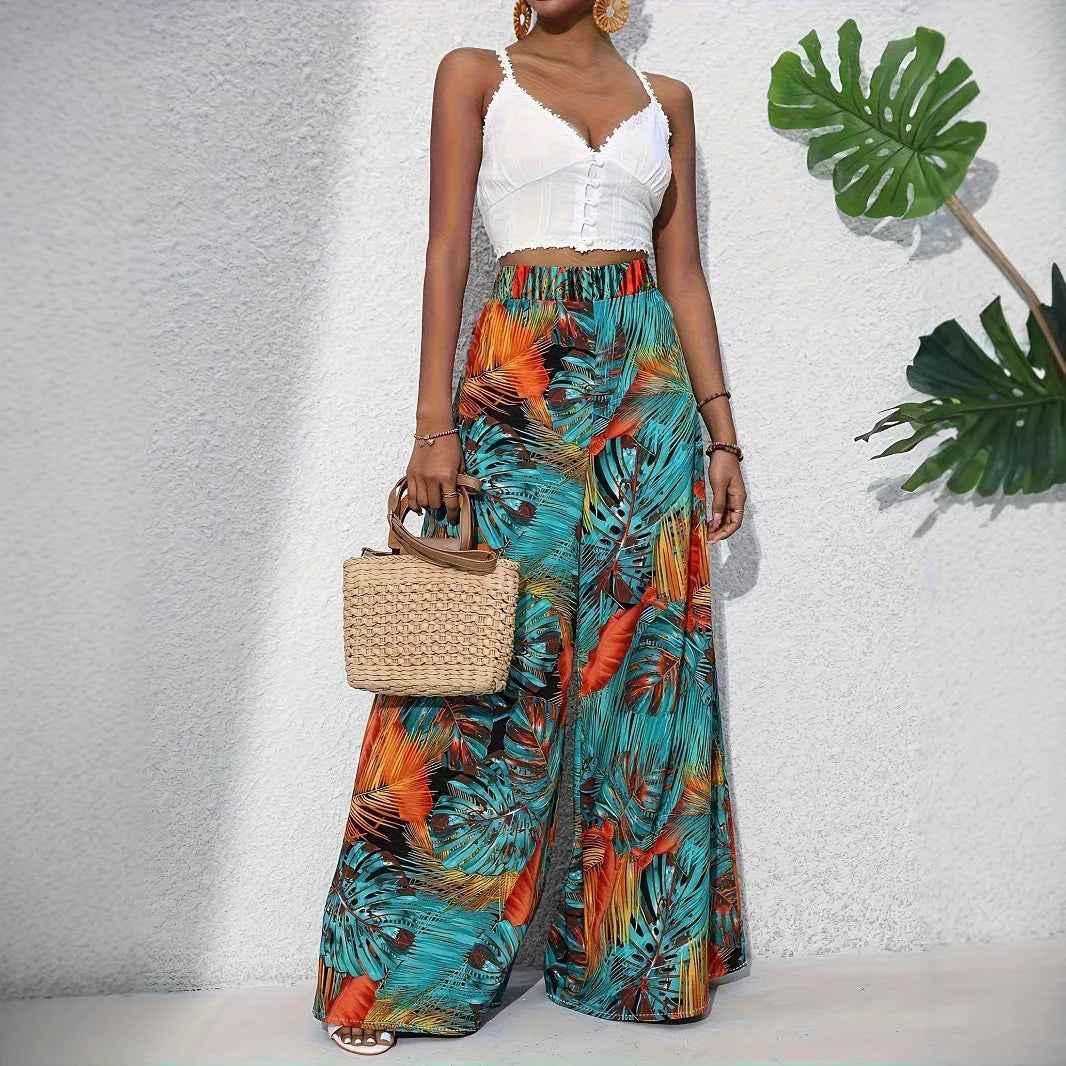 High Waist Wide Leg Pants for Women in Casual Resort Style