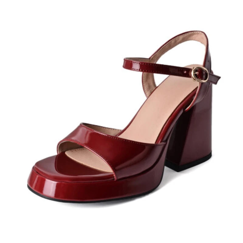 KNCOKAR Women's Microfiber Platform Sandals with Square Heels