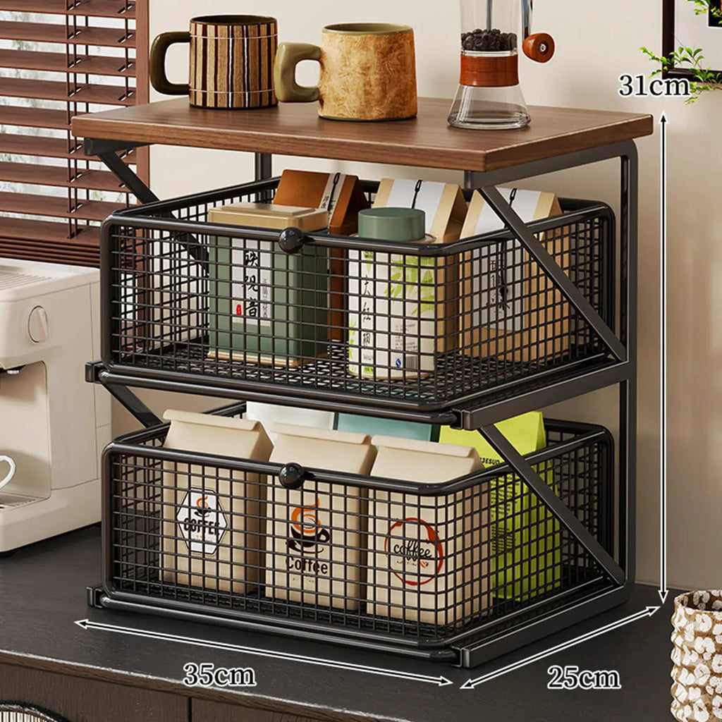 Ironwood Kitchen Counter Shelf Organizer with Drawer Storage