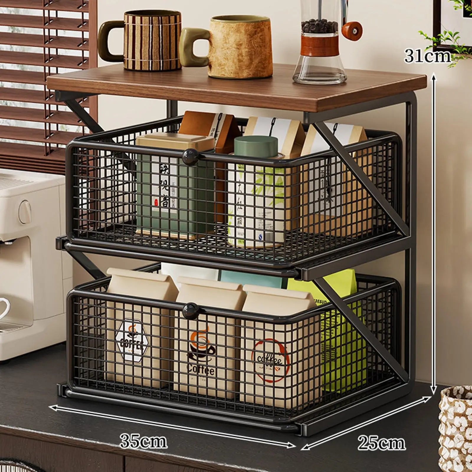 Ironwood Kitchen Counter Shelf Organizer with Drawer Storage
