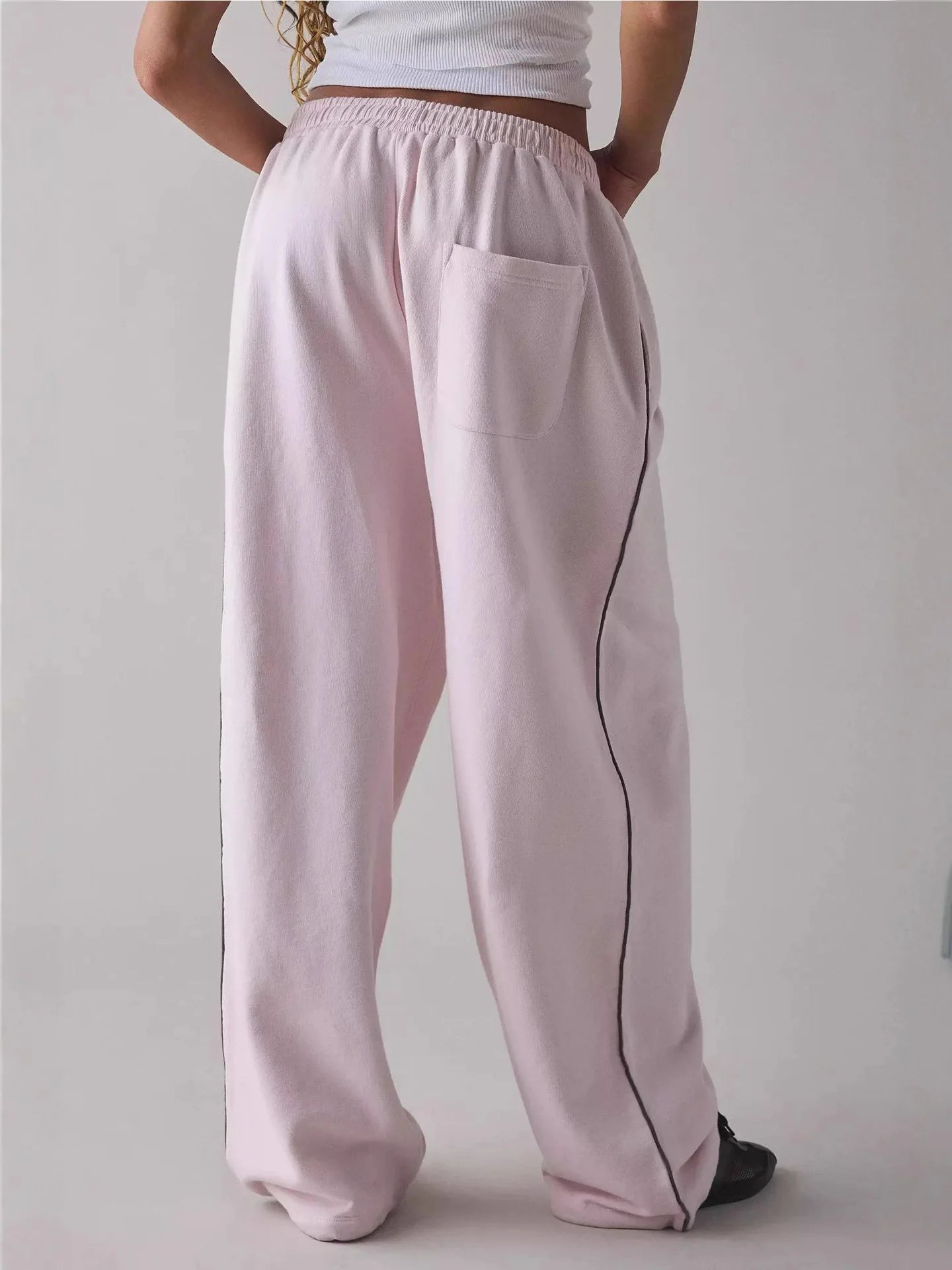 Pink Loose Casual Pants for Women in Cotton Embroidery