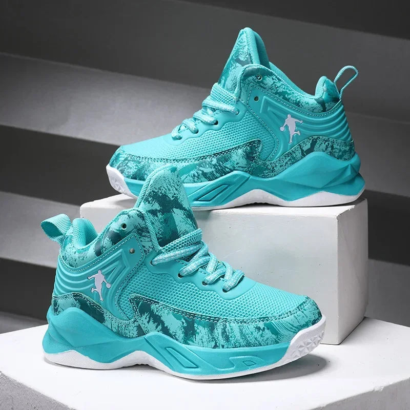 MaiJiaKa Boys Basketball Shoes Leather Sneakers for Kids