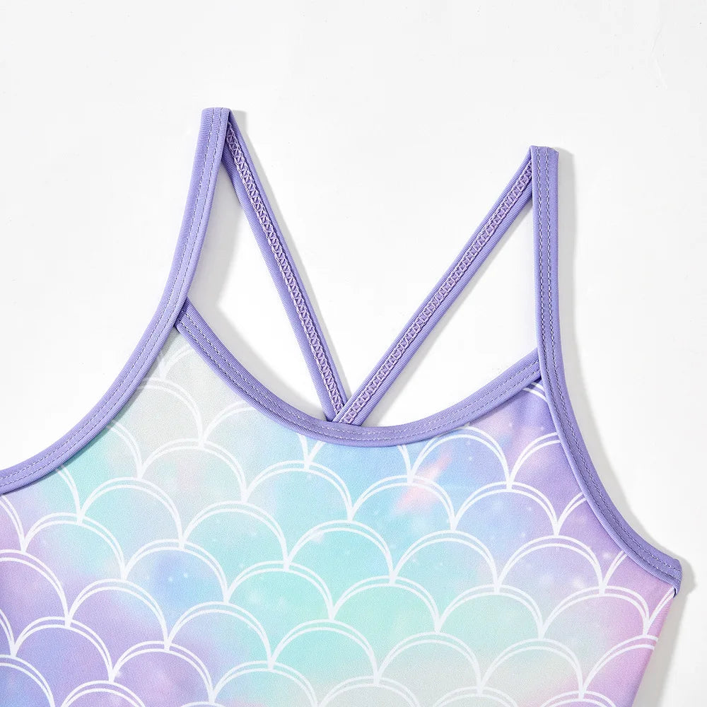 Mermaid Print One-Piece Swimsuit for Baby Girls 1-7Y