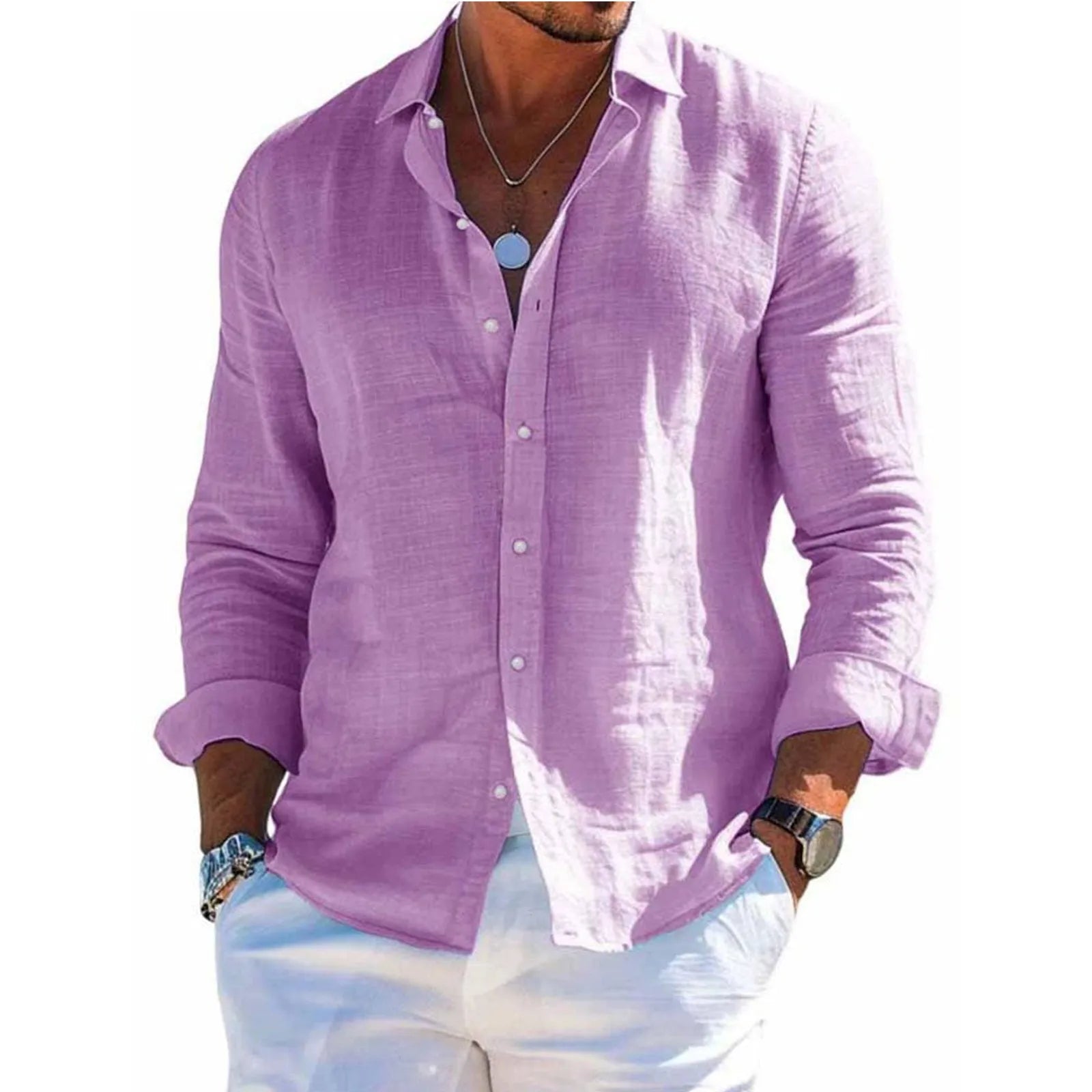 Men's Casual Long Sleeve Polyester Shirt for Spring and Summer