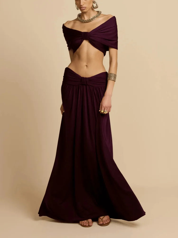 Stylish Women's Two Piece Outfit with High Waist Draped Skirt