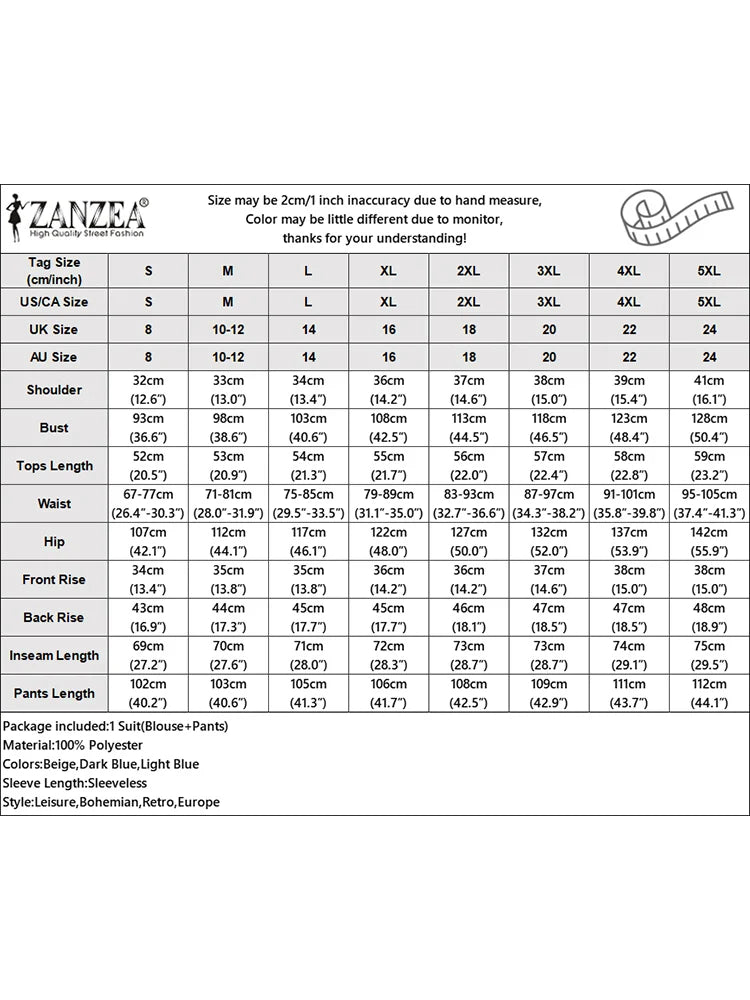 ZANZEA Summer Sleeveless Tops and Wide Leg Trousers Set