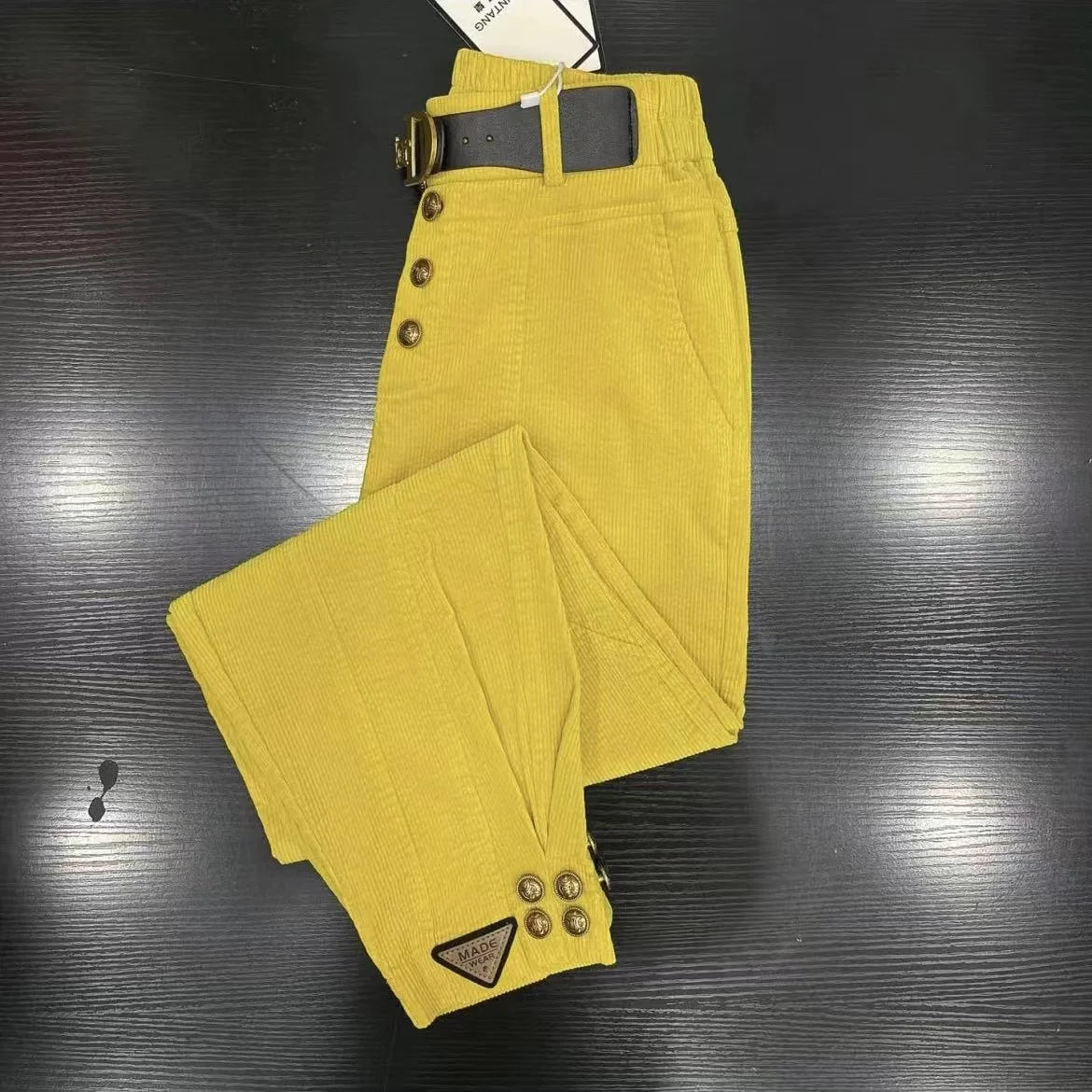 Women's Corduroy Harem Pants in Solid Color for Casual Wear