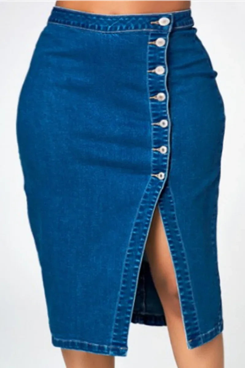 Mid Length Denim Skirt for Women - Casual High Waist Design