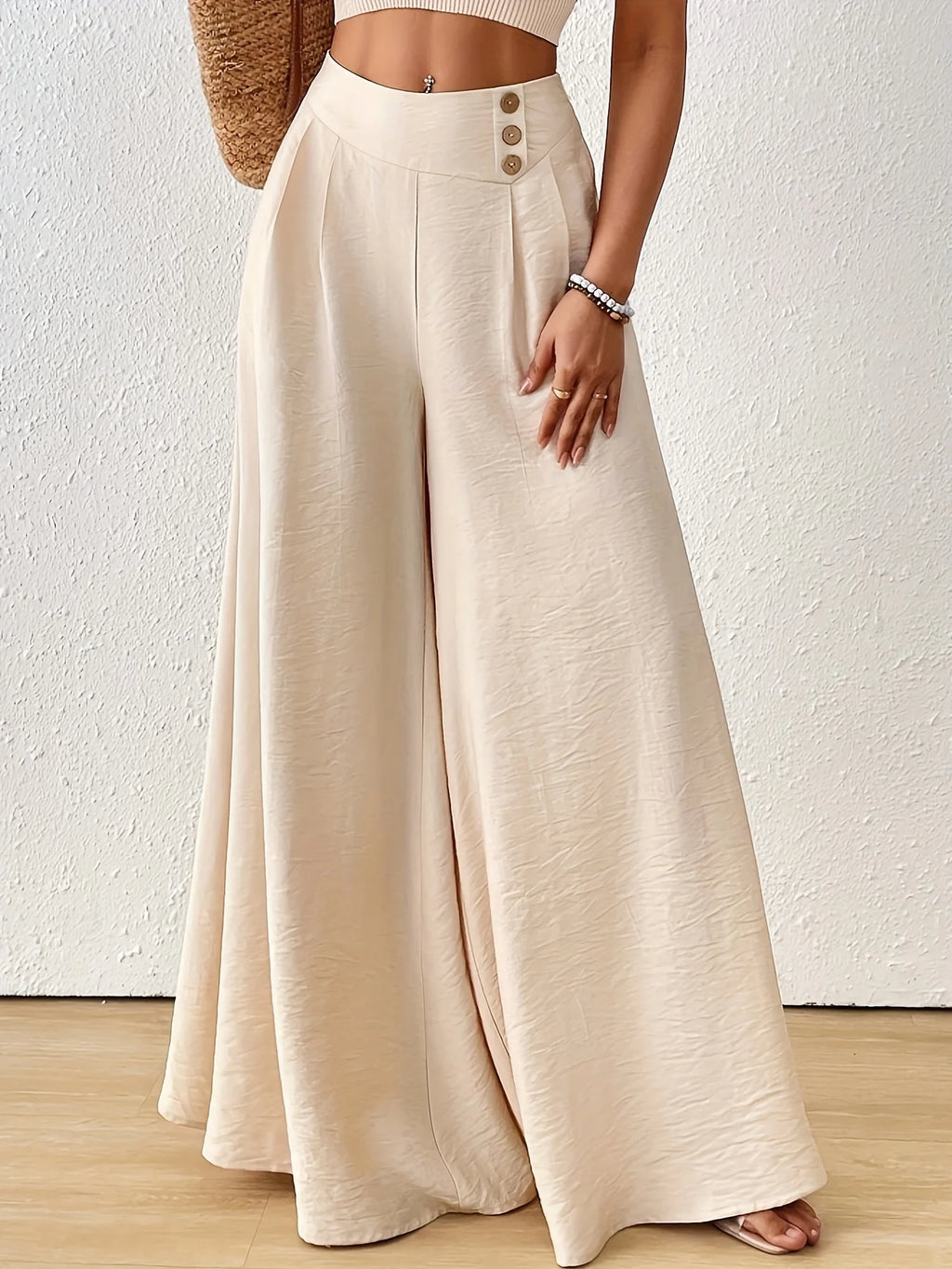 Plus-Size High-Waisted Drapey Wide-Leg Pants for Women