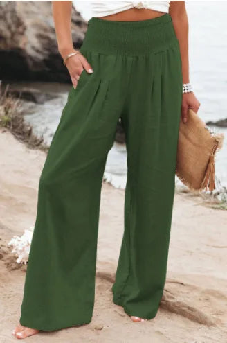 Women's Wide Leg Beach Pants with Drawstring for Summer