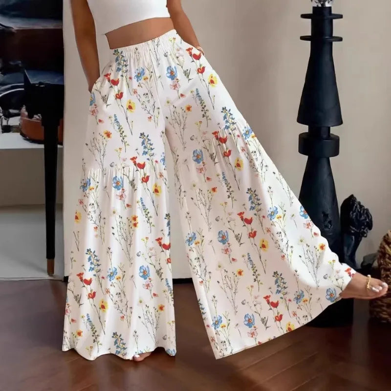 High Waist Floral Wide Leg Pants for Women by sellysea
