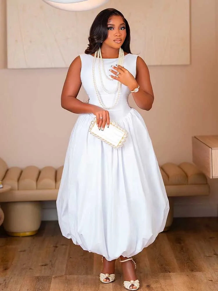Elegant White Sleeveless Corset Dress for Women