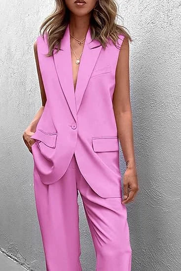 Burgundy Women's 2 Piece Sleeveless Suit Vest by MALEY LifeStyle