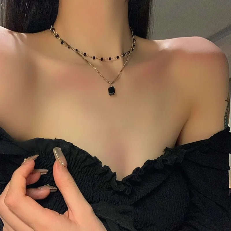 Silver Double Layer Geometric Choker Necklace for Women