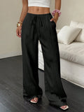 Women's Casual Solid Color Wide-leg Pants in Textured Fabric