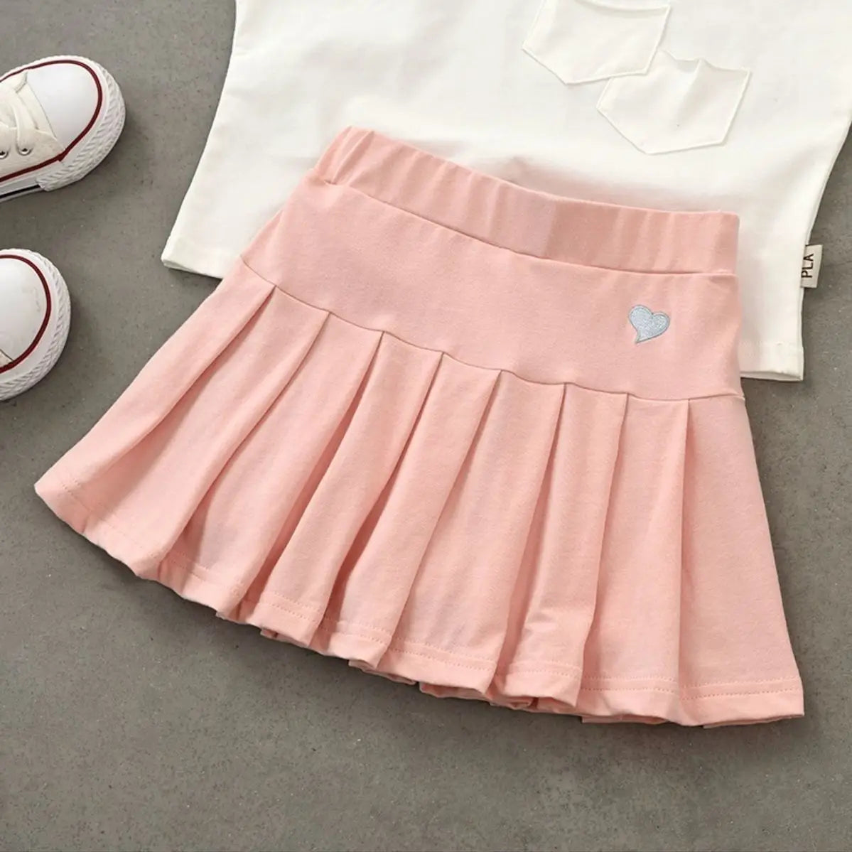 Cute Girls Pleated Skirt with Heart Print for Ages 7-13