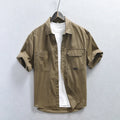 Men's Casual Summer Short Sleeve Cotton Cargo Shirt