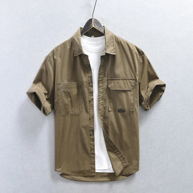 Men's Casual Summer Short Sleeve Cotton Cargo Shirt