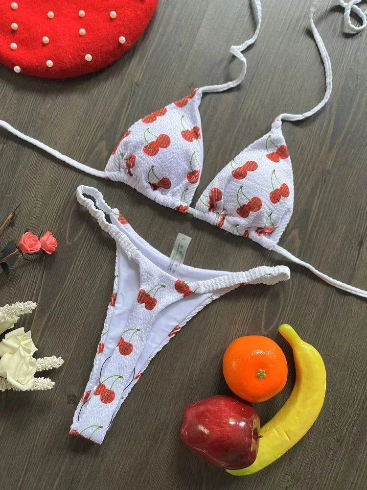 2024 Brazilian Bikini Women Suit with Cherry Print Design