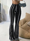 Flared Leggings for Women in Striped Print Casual Style