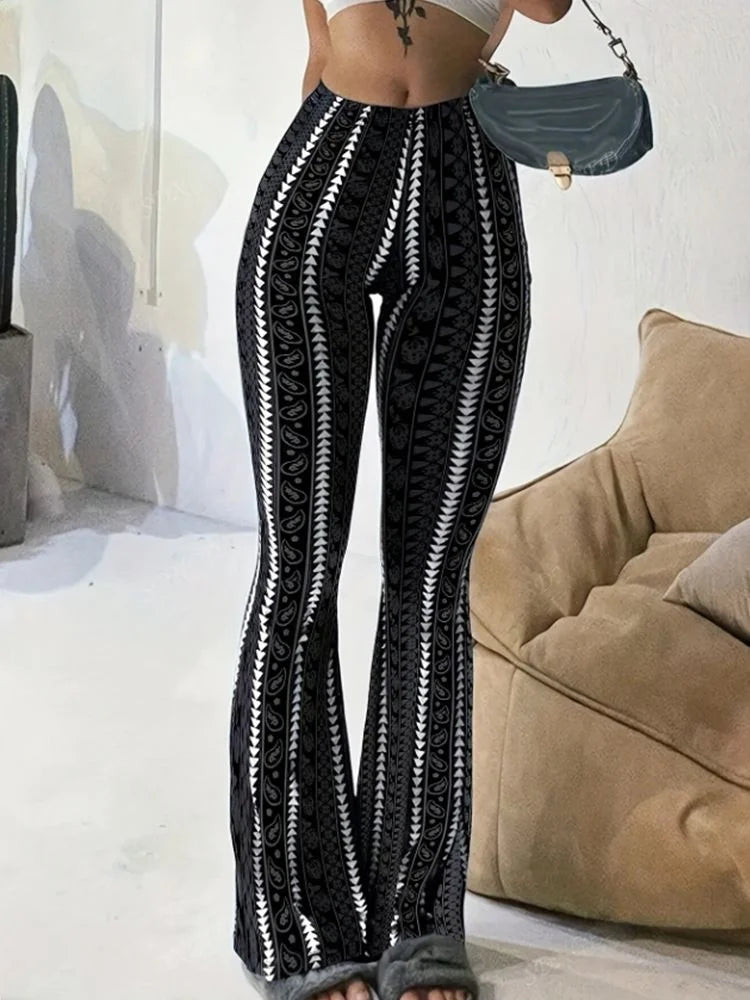 Flared Leggings for Women in Striped Print Casual Style