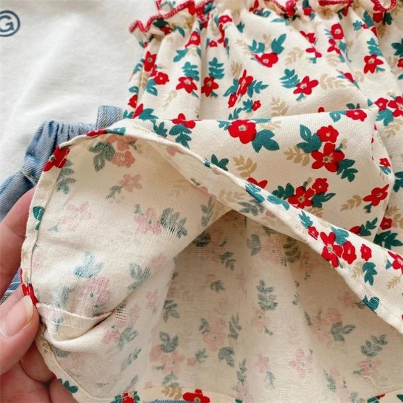Floral Suspender Skirt and Shorts Set for Summer Girls