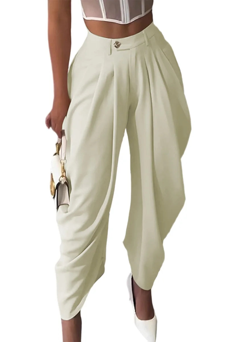 High Waist Solid Color Pleated Pants for Women by LINLING