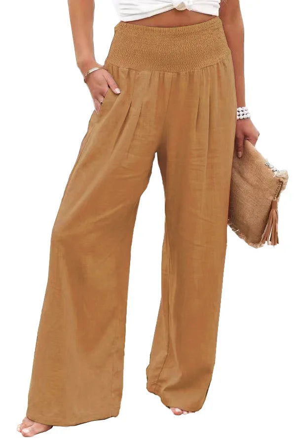 Women's Wide Leg Beach Pants with Drawstring for Summer