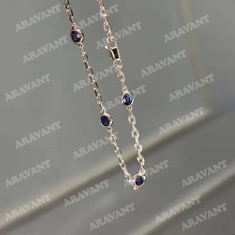 Aravant 925 Silver Round Blue Zircon Chain Bracelet for Women