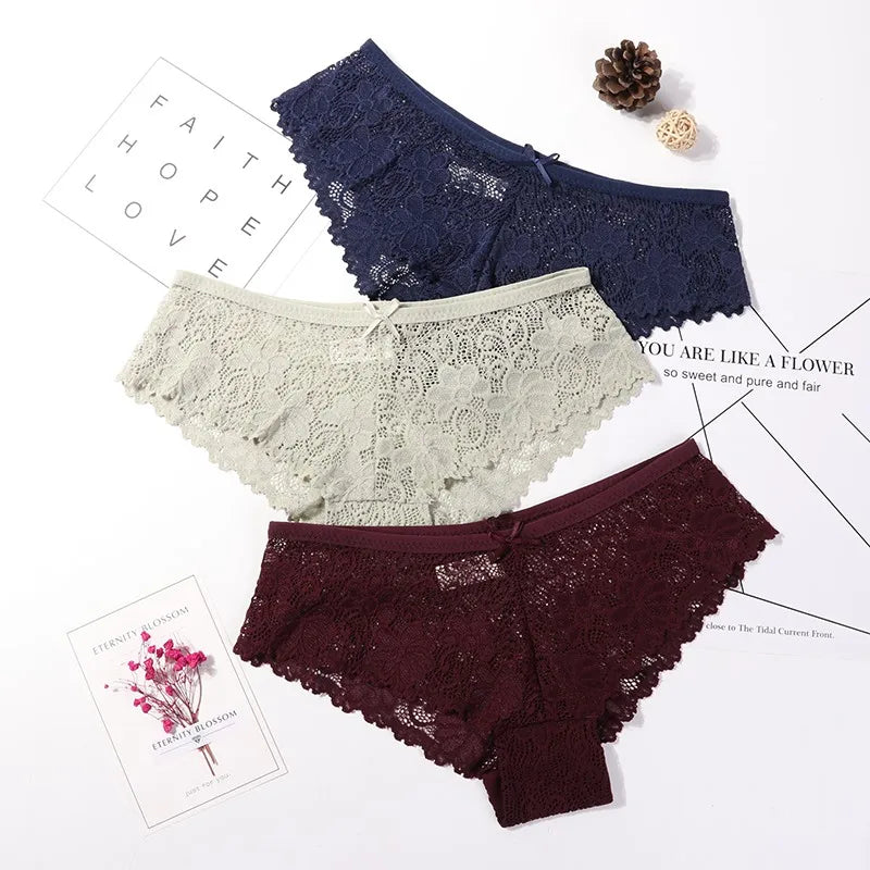 Lace Hollow Briefs Set for Women in Multiple Colors